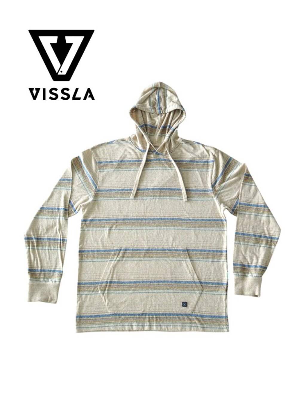 VISSLA Beige and Blue Striped Hoodie Sz L/G/G